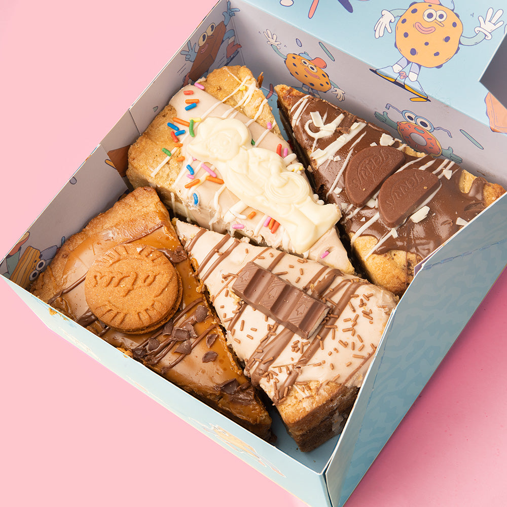 Batch’d cookie pies gift box featuring Biscoff, Kinder & Nutella, Milkybar, and Terry’s cookie dough pies